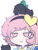 1girl :> :3 black_hairband chahan_(fried_rice0614) closed_eyes closed_mouth hairband heart highres kaenbyou_rin kaenbyou_rin_(cat) komeiji_satori looking_at_viewer one-hour_drawing_challenge pink_eyes pink_hair reiuji_utsuho reiuji_utsuho_(bird) short_eyebrows short_hair simple_background third_eye touhou upper_body white_background // 960x1280 // 470KB