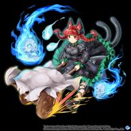 1girl animal_ears bow braid cat_ears cat_tail copyright_notice dress fire full_body hitodama kaenbyou_rin multiple_tails nekomata official_art red_eyes red_hair rotte_(1109) solo tail third-party_source touhou touhou_lostword transparent_background twin_braids two_tails // 750x750 // 143KB