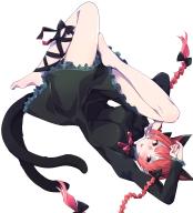 1girl absurdres animal_ears barefoot black_bow black_dress black_ribbon bow braid cat_ears cat_girl cat_tail commentary dress extra_ears full_body hair_bow highres kaenbyou_rin leg_ribbon legs long_hair long_sleeves looking_at_viewer multiple_tails nekomata red_eyes red_hair ribbon side_braids simple_background solo tail touhou twin_braids two_tails white_background yukina_(masyumaro610) // 3400x3731 // 2.5MB