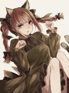 1girl animal_ears black_ribbon braid cat_ears cat_girl commentary dated dress extra_ears feet_out_of_frame frilled_dress frilled_ribbon frills green_dress hair_ribbon kaenbyou_rin knees_together_feet_apart lipstick long_hair long_sleeves looking_at_viewer m_(neteitai10) makeup multiple_tails nekomata one-hour_drawing_challenge open_mouth paw_pose puffy_long_sleeves puffy_sleeves red_eyes red_hair ribbon sidelocks solo tail touhou twin_braids two_tails // 600x800 // 89KB