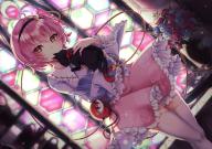 1girl absurdres animal black_cat black_hairband blue_shirt blush buttons cat closed_mouth collared_shirt commentary_request eyeball floral_print flower frilled_shirt_collar frilled_skirt frilled_sleeves frills grey_flower grey_rose hair_ornament hairband heart heart_button heart_hair_ornament highres holding holding_animal holding_cat kaenbyou_rin kaenbyou_rin_(cat) komeiji_satori korotrishia long_sleeves looking_at_viewer multiple_tails pink_eyes pink_hair pink_skirt red_flower red_rose ribbon-trimmed_collar ribbon_trim rose rose_print shirt skirt smile solo stained_glass tail thighhighs third_eye touhou two_tails white_thighhighs wide_sleeves // 5787x4093 // 20MB