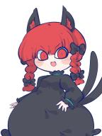 1girl animal_ear_fluff animal_ears black_bow black_dress blunt_bangs blush bow braid cat_ears cat_girl cat_tail chahan_(fried_rice0614) cowboy_shot dress fang frilled_dress frills green_ribbon hair_bow highres kaenbyou_rin long_sleeves looking_at_viewer medium_hair multiple_tails open_mouth puffy_sleeves red_eyes red_hair ribbon ribbon-trimmed_collar ribbon-trimmed_sleeves ribbon_trim simple_background smile solo tail touhou twin_braids two_tails white_background // 960x1280 // 457KB