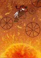 1girl absurdres animal_ears black_ribbon black_shoes bow braid cat_ears cat_tail clip_studio_paint_(medium) closed_eyes dress extra_ears fetal_position fire floating footwear_bow green_dress highres holding kaenbyou_rin leg_ribbon mary_janes multiple_tails pointy_ears red_hair ribbon sanne27586774 shoes signature solo sparks tail touhou twin_braids two_tails wheel // 2894x4093 // 1.5MB