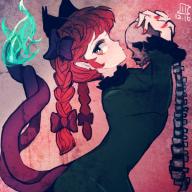 1girl animal_ears black_bow bow braid cat_ears collar commentary dated dress extra_ears fire frilled_collar frilled_sleeves frills from_side gradient_eyes green_dress green_eyes hair_bow holding holding_skull kaenbyou_rin maaru_(akira428) multicolored_eyes nail_polish nekomata one-hour_drawing_challenge pointy_ears red_eyes red_nails sideways_glance skull solo touhou twin_braids // 1000x1000 // 181KB