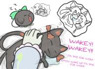 1girl :3 bird black_cat bow cat commentary dreaming english_commentary english_text female_pov full_body green_bow highres just_hatto kaenbyou_rin kaenbyou_rin_(cat) komeiji_satori meme moon_rabbit pov pov_hands red_bow reiuji_utsuho reiuji_utsuho_(bird) simple_background sleeping touhou watatsuki_no_toyohime watatsuki_no_yorihime white_background yoshi_and_toad_kissing_(meme) yuri zzz // 2592x1892 // 2.7MB