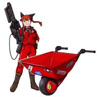 1girl akira_(manga) bag black_bag braid breasts brown_footwear brown_gloves canon_(company) commentary_request cosplay extra_ears full_body gloves goggles goggles_around_neck hand_on_own_hip jacket kaenbyou_rin kaneda_shoutarou_(akira) kaneda_shoutarou_(akira)_(cosplay) long_hair long_sleeves mochi10bi pants red_eyes red_hair red_jacket red_pants science_fiction shoulder_bag simple_background sleeves_rolled_up small_breasts smile solo standing touhou twin_braids wheelbarrow white_background // 1080x1080 // 539KB