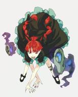 1girl absurdres animal_ears black_dress black_shoes braid cat_ears cat_tail dress extra_ears fang fingernails frilled_sleeves frills full_body grey_background highres kaenbyou_rin long_fingernails long_hair nail_polish official_alternate_costume open_mouth red_eyes red_hair red_nails sharp_fingernails shitoto shoes short_sleeves simple_background solo tail touhou twin_braids unfinished_dream_of_all_living_ghost // 2192x2720 // 2.1MB