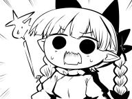 1girl animal_ears blunt_bangs bow braid cat_ears chibi dress emphasis_lines extra_ears fang greyscale hair_bow juliet_sleeves kaenbyou_rin long_sleeves mizuga monochrome pointy_ears puffy_sleeves sharp_teeth skin_fang solo surprised teeth touhou twin_braids // 800x600 // 73KB