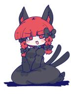 1girl animal_ears black_dress blunt_bangs blush braid cat_ears cat_girl cat_tail chahan_(fried_rice0614) commentary dress full_body highres kaenbyou_rin long_hair looking_at_viewer multiple_tails red_eyes red_hair side_braids simple_background sitting slit_pupils solo tail touhou twin_braids two_tails v_arms white_background // 960x1280 // 392KB