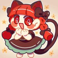 1girl :d animal_ears barefoot beige_background black_bow black_dress blunt_bangs blush blush_stickers bow braid bright_pupils cat_ears cat_tail chibi commentary dress extra_ears flower frilled_dress frills full_body hair_bow hands_up head_rest highres kaenbyou_rin long_hair looking_at_viewer maskin_mei multiple_tails nekomata open_mouth orange_flower red_eyes red_hair short_sleeves simple_background smile solo standing tail touhou twin_braids two_tails white_pupils // 2045x2045 // 162KB