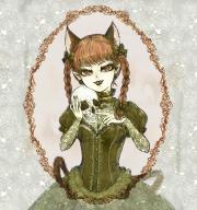 1girl animal_ears bad_id bad_pixiv_id bell braid cat_ears cat_girl cat_tail choker demon_girl dress embellished_costume extra_ears eyelashes female_focus floral_background flower framed frills gown green_dress green_ribbon grin holding index_finger_raised jingle_bell kaenbyou_rin lace multiple_tails nazo_(mystery) pale_skin pointy_ears puffy_short_sleeves puffy_sleeves red_eyes red_hair ribbon rose sharp_teeth short_sleeves skull slit_pupils smile solo tail teeth touhou twin_braids victorian // 800x850 // 1.1MB
