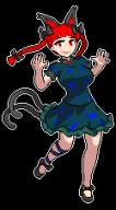 1girl animal_ears black_background black_bow black_footwear bow braid breasts cat_ears cat_girl cat_tail commentary english_commentary full_body green_shirt green_skirt hair_bow kaenbyou_rin large_breasts leg_ribbon long_hair looking_at_viewer multiple_tails pixel_art red_eyes red_hair reminaxv58 ribbon shirt short_sleeves side_braids simple_background skirt solo tail touhou twin_braids two_tails // 375x675 // 76KB
