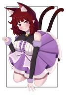 1girl absurdres alternate_costume alternate_hairstyle animal_ear_fluff animal_ears blush breasts canonball_(dungigi12) cat_ears cat_girl cat_tail closed_mouth commentary_request fang full_body fur_trim highres kaenbyou_rin korean_commentary large_breasts looking_at_viewer multiple_tails red_eyes red_hair short_hair simple_background skin_fang solo tail touhou touhou_in_wonderland two_tails white_background // 3713x5308 // 4.1MB