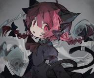 1girl :3 :d animal_ears ascot bandaged_tail bandaid bandaid_on_face black_bow black_dress bow braid cat_ears cat_girl cat_tail dress fang hair_between_eyes hair_bow highres hitodama juliet_sleeves kaenbyou_rin long_hair long_sleeves looking_at_viewer multiple_tails open_mouth puffy_sleeves red_ascot red_eyes red_hair smile solo soresaki tail touhou twin_braids two_tails upper_body // 2048x1706 // 502KB