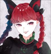 1girl animal_ears black_bow bow cat_ears commentary_request extra_ears floral_print frilled_shirt_collar frills grey_background grin hair_bow kaenbyou_rin konruri_blue long_hair looking_to_the_side multiple_hair_bows pale_skin partial_commentary puffy_sleeves red_eyes red_hair red_lips rose_print smile solo touhou upper_body // 773x821 // 748KB