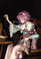 1girl absurdres animal animal_on_lap baby_animal basket black_background black_cat blue_jacket cat cat_on_lap chair commentary frills hair_ornament heart heart_hair_ornament highres jacket kaenbyou_rin kaenbyou_rin_(cat) kitten komeiji_satori looking_at_viewer multiple_tails nekomata on_lap parody pawpads pink_eyes pink_hair purple_hair red_eyes short_hair simple_background sitting slit_pupils tail third_eye touhou two_tails uzumibi whiskers wide_sleeves yarn // 2508x3541 // 756KB