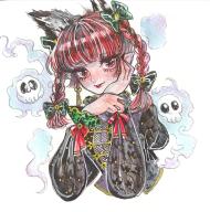 1girl animal_ears bell black_dress blunt_bangs bow braid cat_ears cleavage_cutout clothing_cutout collar cropped_torso dress earrings endless_knot fire fishnet_top fishnets flaming_skull floating_skull frilled_collar frilled_sleeves frills gold_trim green_bow hair_bow hand_on_own_cheek hand_on_own_face head_rest highres jewelry jingle_bell juliet_sleeves kaenbyou_rin lipstick long_sleeves makeup multiple_hair_bows painting_(medium) patterned_clothing puffy_sleeves red_bow red_hair skull solo surume_(surumemodoki) tassel tassel_earrings touhou traditional_media twin_braids watercolor_(medium) white_background // 2031x2048 // 656KB