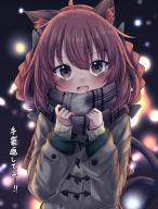 1girl alternate_costume animal_ear_fluff animal_ears black_bow blush bow braid brown_eyes cat_ears cat_tail coat commentary fang grey_scarf hair_bow highres kaenbyou_rin long_hair long_sleeves looking_at_viewer multiple_tails nekomata open_mouth plaid_clothes plaid_scarf red_hair scarf siw0n solo tail touhou translation_request twin_braids two_tails upper_body winter_clothes // 1600x2100 // 3.0MB