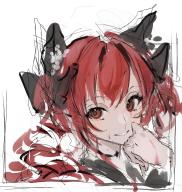 1girl animal_ears black_bow bow cat_ears cat_girl hair_bow highres kaenbyou_rin looking_at_viewer po_(anhk5528) portrait red_eyes red_hair simple_background sketch solo touhou upper_body white_background // 1793x1882 // 462KB
