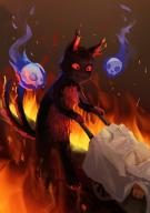 1girl animal_ear_fluff black_cat cat cat_tail closed_mouth commentary english_commentary fire full_body highres himuhino hitodama kaenbyou_rin kaenbyou_rin_(cat) multiple_tails nekomata red_eyes standing tail touhou two_tails wheelbarrow // 874x1240 // 108KB