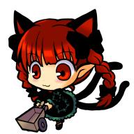 1girl :3 animal_ears braid cat_ears cat_girl chibi female_focus kaenbyou_rin long_hair pointy_ears red_eyes red_hair simple_background socha solo touhou twin_braids // 688x688 // 252KB