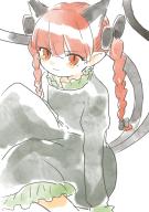 1girl :3 animal_ears black_bow blunt_bangs blush bow braid breasts cat_ears cat_tail closed_mouth commentary dress extra_ears foot_out_of_frame from_above grey_dress hair_between_eyes hair_bow hair_ribbon highres juliet_sleeves kaenbyou_rin knee_up light_smile long_hair long_sleeves looking_at_viewer multiple_tails nekomata nose_blush pointy_ears puffy_sleeves red_eyes red_hair ribbon sanunu36 simple_background sitting small_breasts solo tail touhou tress_ribbon twin_braids two_tails upturned_eyes very_long_hair white_background yokozuwari // 1448x2048 // 286KB