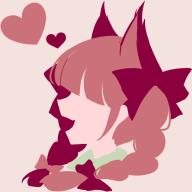 1girl animal_ears black_bow blunt_bangs bow braid cat_ears extra_ears from_side hair_bow heart highres kaenbyou_rin maskin_mei minimalism open_mouth pink_background red_hair simple_background solo touhou twin_braids // 1600x1600 // 79KB