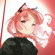 1girl animal_ear_fluff animal_ears black_bow bow braid cat_ears closed_mouth commentary hair_bow heart highres kaenbyou_rin kulukulu3333 long_hair looking_at_viewer red_eyes red_hair side_braids solo tongue tongue_out touhou twin_braids upper_body // 2048x2048 // 241KB