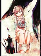 1girl absurdres artist_name black_cat black_hairband black_wings blouse blue_shirt bright_pupils buttons cat chair commentary_request eyebrows_hidden_by_hair feathered_wings feathers fingernails frilled_shirt_collar frilled_sleeves frills full_body hair_ornament hairband heart heart_button heart_hair_ornament highres jitome kaenbyou_rin kaenbyou_rin_(cat) komeiji_satori long_skirt long_sleeves looking_at_viewer multiple_tails on_chair parted_lips pink_eyes pink_hair pink_skirt pink_slippers red_eyes ribbon-trimmed_collar ribbon_trim shirt short_hair sitting skirt slippers socks tail third_eye touhou two_tails uninosono white_pupils white_socks wide_sleeves wings // 2039x2746 // 7.3MB