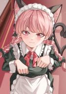 1girl :3 alternate_costume animal_ear_fluff animal_ears black_bow blunt_bangs blurry blurry_background bow braid breasts cat_ears cat_tail closed_mouth commentary_request depth_of_field enmaided extra_ears eyebrows_hidden_by_hair frilled_shirt_collar frills from_above hair_bow hair_ribbon hands_up highres indoors kaenbyou_rin leaning_forward long_hair long_sleeves looking_at_viewer mahoro_(minase_mahoro) maid maid_headdress medium_breasts multiple_tails nekomata paw_pose pink_eyes pink_hair ribbon solo straight-on tail touhou tress_ribbon tsurime twin_braids two_tails // 1450x2048 // 307KB