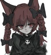 1girl animal_ears black_bow bow braid cat_ears cat_girl closed_mouth hair_bow highres kaenbyou_rin long_hair looking_at_viewer narurichan red_hair side_braids simple_background skull solo touhou twin_braids upper_body white_background // 1352x1465 // 313KB