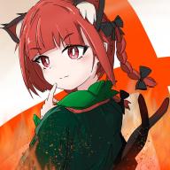 1girl animal_ears blunt_bangs braid cat_ears cat_tail closed_mouth extra_ears fire kaenbyou_rin karakasa_(krksdy) looking_at_viewer medium_hair multiple_tails nekomata red_eyes red_hair side_braids smile solo tail touhou twin_braids two_tails upper_body // 1123x1123 // 190KB