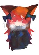 1girl :d adapted_costume animal_ears arms_behind_back black_bow black_coat blush bow breasts breath cat_ears coat cropped_torso hair_between_eyes hair_bow haruame4649 highres kaenbyou_rin looking_to_the_side open_mouth red_eyes red_hair scarf sketch small_breasts smile solo touhou translation_request twitter_username upper_body // 1448x2048 // 166KB