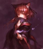 1girl alternate_costume alternate_hairstyle animal_ears cat_ears cat_girl covered_mouth covering_own_mouth extra_ears female_focus hand_fan junwool kaenbyou_rin long_hair looking_at_viewer pointing pointy_ears red_eyes red_hair solo touhou // 780x900 // 629KB