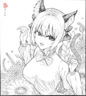 1girl absurdres animal_ears braid breasts cat_ears cat_girl cat_tail commentary_request extra_ears fang greyscale highres kaenbyou_rin ke-su large_breasts long_sleeves looking_at_viewer monochrome multiple_tails nekomata open_mouth pointy_ears side_braids solo tail touhou twin_braids two_tails upper_body // 2968x3304 // 3.1MB