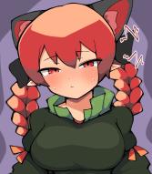 1girl animal_ear_fluff animal_ears black_bow black_dress black_tail blush bow braid breasts cat_ears collar collared_dress dress extra_ears frilled_collar frills hair_bow hari_oekaki highres kaenbyou_rin long_hair long_sleeves pointy_ears red_eyes red_hair sleeve_ribbon solo sweat touhou twin_braids // 1255x1437 // 671KB