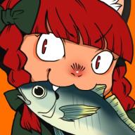 >:3 1girl :3 animal_ears bow cat_ears cat_girl fang female_focus fish hair_bow kaenbyou_rin lowres onikobe_rin red_eyes red_hair simple_background slit_pupils solo touhou v-shaped_eyebrows // 360x360 // 97KB