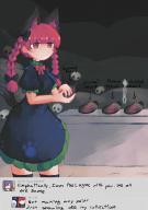 1girl absurdres animal_ears arrow_(symbol) black_bow black_dress bow braid cat_ears cat_tail closed_mouth commentary cowboy_shot dress english_commentary english_text extra_ears frilled_dress frills hair_bow hands_up heart heart_(organ) highres hijiri_byakuren holding holding_heart_(organ) holding_organ iesonatana kaenbyou_rin long_hair looking_at_viewer multiple_tails nekomata puffy_short_sleeves puffy_sleeves red_eyes red_hair short_sleeves skull smile solo standing tail touhou twin_braids two_tails // 2894x4093 // 591KB