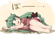 1girl animal barefoot blush cat cloud_print curly_hair drooling full_body green_eyes green_hair horns kaenbyou_rin kaenbyou_rin_(cat) kariyushi_shirt komano_aunn long_hair open_mouth red_shirt rokugou_daisuke shirt short_sleeves shorts single_horn solo touhou white_shorts // 1482x1002 // 836KB
