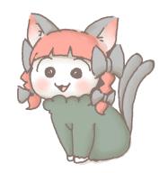 1girl :3 :d animal_ears blush braid cat_ears cat_tail chibi commentary_request dress full_body green_dress happy highres kaenbyou_rin long_hair multiple_tails nekomata open_mouth rass-mameki red_hair simple_background sitting smile solo tail touhou twin_braids two_tails white_background // 1778x1928 // 550KB