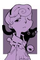 1girl animal animal_on_shoulder cat cat_on_shoulder closed_mouth commentary_request expressionless frilled_shirt_collar frills hairband half-closed_eye kaenbyou_rin kaenbyou_rin_(cat) komeiji_satori looking_at_viewer monochrome one_eye_closed onikobe_rin purple_theme ribbon-trimmed_collar ribbon_trim shirt short_hair solo third_eye touhou two-tone_background upper_body very_short_hair // 602x892 // 240KB