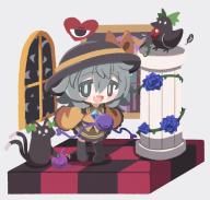 1girl animal animal_ears black_cat black_eyes black_feathers black_footwear black_fur black_headwear black_wings blue_flower blue_rose blue_shirt blush boots bright_pupils buttons cat cat_ears cat_tail collared_shirt diamond_(shape) diamond_button extra_eyes fang feathered_wings feathers flower frilled_shirt frilled_shirt_collar frilled_skirt frilled_sleeves frills green_eyes green_ribbon green_skirt grey_hair hair_between_eyes hair_ornament hair_ribbon hat hat_ribbon heart heart_button heart_hair_ornament kaenbyou_rin kaenbyou_rin_(cat) komeiji_koishi komeiji_satori long_sleeves looking_at_another medium_hair no_lineart open_mouth painting_(object) pillar pink_hair pink_skirt red_eyes reiuji_utsuho reiuji_utsuho_(bird) ribbon rose shirt simple_background skin_fang skirt slit_pupils smile tail third_eye thorns thread tongue touhou twintails white_background white_eyes white_pupils window wings wool yarn yarn_ball yellow_ribbon yellow_shirt zunusama // 1233x1180 // 214KB