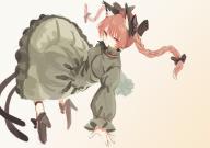 1girl animal_ears artist_request black_bow black_footwear bow braid cat_ears cat_girl cat_tail closed_mouth dress full_body green_dress hair_bow high_heels highres kaenbyou_rin long_hair long_sleeves multiple_tails nekomata red_eyes red_hair side_braid simple_background solo tail third-party_source touhou twin_braids two_tails // 1700x1200 // 334KB