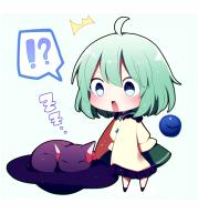 !? 1girl ahoge bad_id bad_pixiv_id black_headwear blush bow chibi closed_eyes full_body green_background green_eyes green_hair green_skirt hat highres kaenbyou_rin kaenbyou_rin_(cat) komeiji_koishi looking_at_another open_mouth red_bow shirt short_hair simple_background skirt sleeping sweatdrop touhou unworn_hat unworn_headwear yellow_shirt you_(noanoamoemoe) // 2039x2178 // 459KB