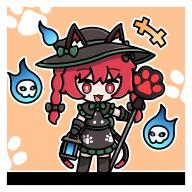 1girl :3 :d animal_ears black_bow black_gloves black_headwear black_skirt bow braid cat_ears commentary english_commentary fang full_body gloves green_bow hair_bow halloween_costume highres holding holding_lantern kaenbyou_rin lantern open_mouth outline paw_print red_eyes side_braids skirt skull smile solo standing touhou twin_braids white_outline yoriyori // 1200x1200 // 184KB