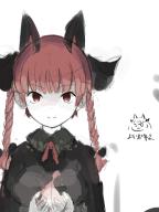 1girl animal_ears bow braid cat_ears dress fire hair_bow kaenbyou_rin looking_at_viewer pyrokinesis red_eyes red_hair sketch smile solo touhou twin_braids upper_body yukihiko_(sky_sleep) // 768x1024 // 84KB