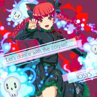 1girl album_cover animal_ears black_bow blue_fire bow bowtie braid cat_ears cat_girl cat_tail circle_name claw_pose collar collared_dress cover cowboy_shot dress english_text eyelashes fingernails fire foot_out_of_frame frilled_collar frilled_dress frilled_sleeves frills game_cg green_collar green_dress green_sleeves hair_bow iosys kaenbyou_rin leg_up light_blush long_dress long_hair long_sleeves looking_at_viewer multiple_hair_bows multiple_tails nekomata official_art open_mouth outstretched_arm red_background red_bow red_bowtie red_eyes red_hair skull smile sody solo tail touhou touhou_cannonball twin_braids two_tails // 512x512 // 219KB