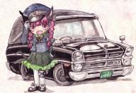 1girl animal_ears black_bow black_car black_tail bow braid car cat_ears cat_tail chauffeur fang footwear_bow gloves green_skirt hair_bow hat_tip hearse kaenbyou_rin motor_vehicle multiple_tails nissan nissan_gloria open_mouth pink_eyes pink_hair skirt sodbre_(takaya) solo standing tail touhou twin_braids two_tails uniform vehicle_focus // 1024x705 // 405KB