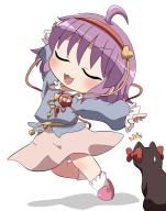 1girl :3 :d ^^^ ahoge animal arm_up blue_shirt blush cat chibi chibi_only closed_eyes collared_shirt commentary_request contrast_collar frilled_sleeves frills full_body hair_ornament hairband heart heart_hair_ornament highres kaenbyou_rin kaenbyou_rin_(cat) komeiji_satori long_sleeves open_mouth outstretched_arms pink_skirt pink_slippers purple_hair rating:general red_hairband rokugou_daisuke score:0 shirt short_hair signature simple_background skirt slippers smile socks standing standing_on_one_leg sweatdrop touhou v-shaped_eyebrows white_background white_socks // 1128x1431 // 511KB