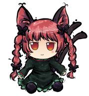1girl animal_ear_fluff animal_ears bow braid cat_ears chibi dress eyebrows_hidden_by_hair fumo_(doll) highres kaenbyou_rin lis_(lislisette) long_hair multiple_tails red_eyes red_hair simple_background smile solo tail tokiame_(style) touhou twin_braids two_tails very_long_hair white_background // 1684x1800 // 1.4MB